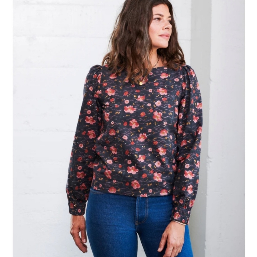 WVN. Floral Long Sleeve Finley Top Blouse 100% Organic Cotton